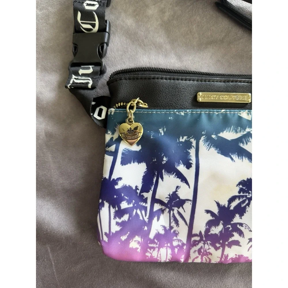 Juicy Couture Crossbody Bag Palm Tree Logo Strap Heart Charm Black Pink